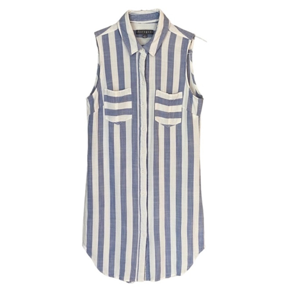 SHARAGANO Shirt Dress Sleeveless Button Up Blue/White Stripes Women Size 10